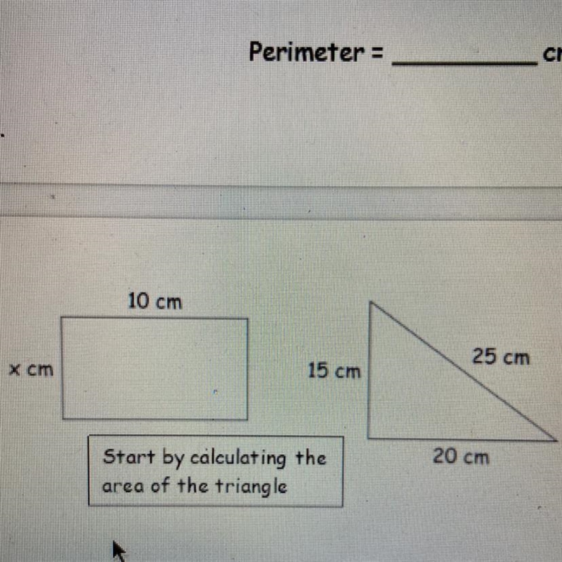 The area of the right- angled triangle is equal to the area of the rectangle. Work-example-1