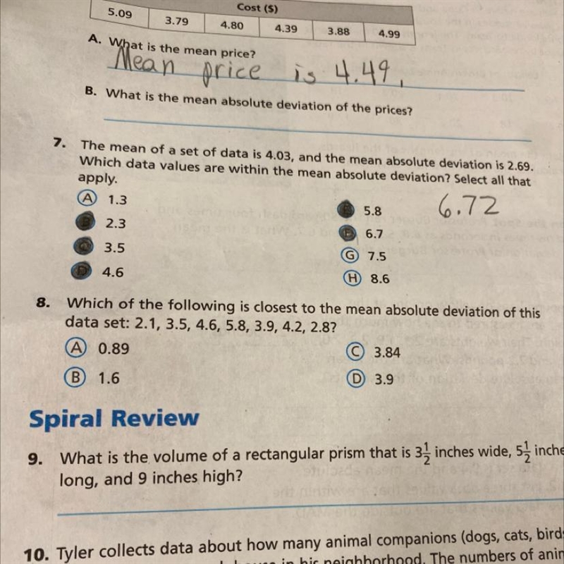 Which of the following is closest to the mean absolute deviation of this data set-example-1