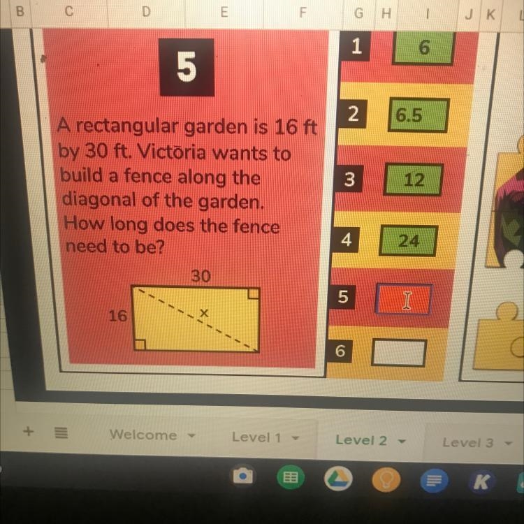 9 10 11 12 A rectangular garden is 16 ft by 30 ft. Victoria wants to build a fence-example-1