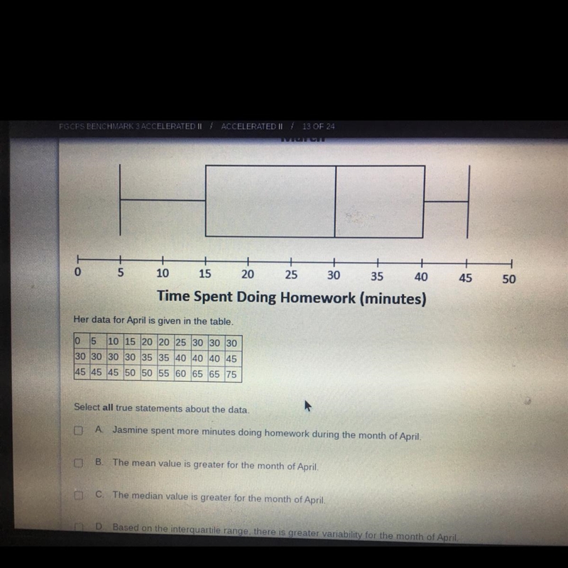 Jasmine recorded the number of minutes she spent doing homework each day during the-example-1