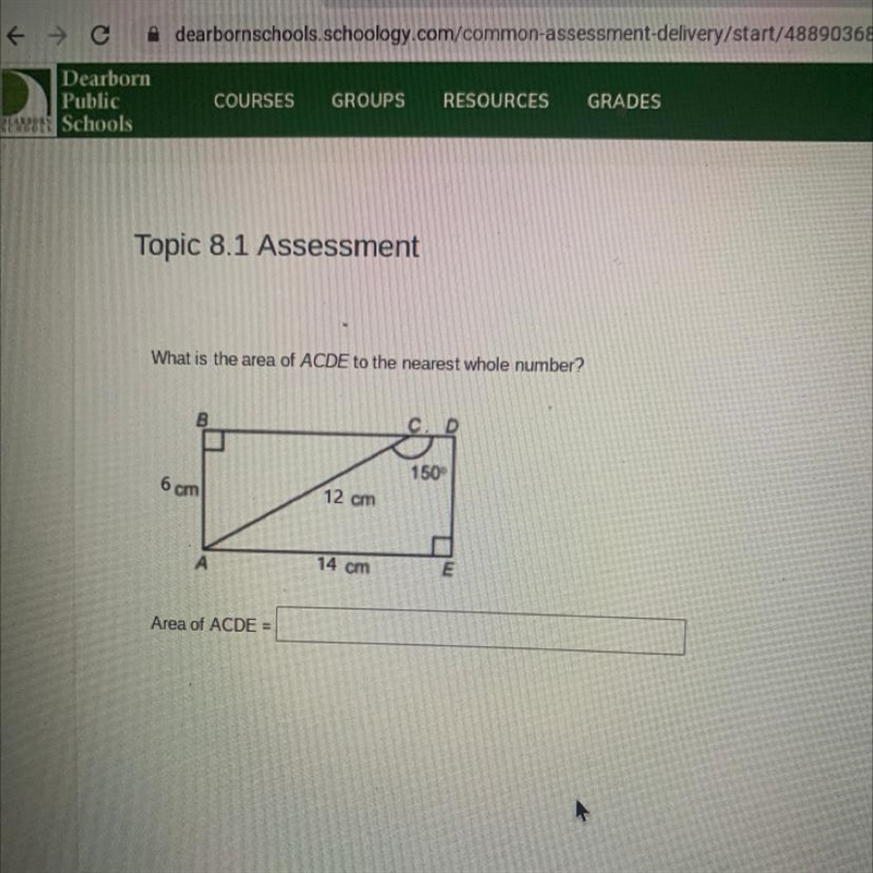 What is the area of ACDE to the nearest whole number? Area of ACDE =-example-1