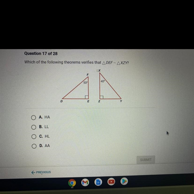 Which of the following theorems verifies that angle DEF ~ angle XZY?-example-1