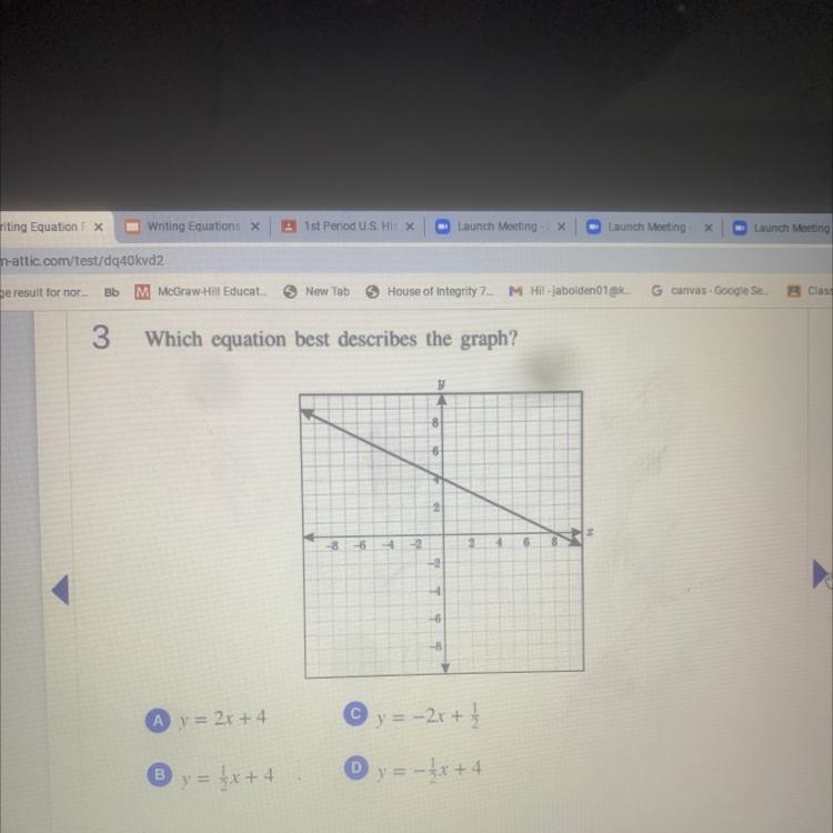 3 Which equation best describes the graph? y 8 6 2 -8 -6 -4 2 4 6 -2 -6 -8 A y = 2x-example-1