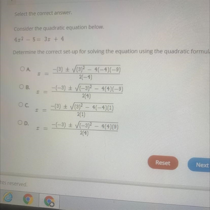 Determine the correct set up for solving the equation using the quadratic formula-example-1