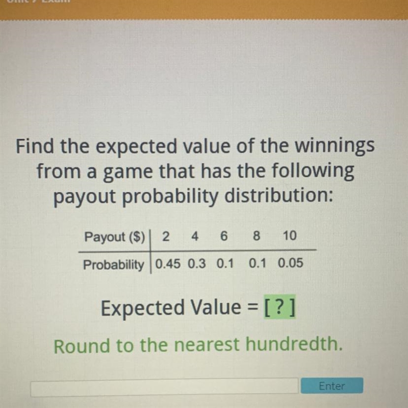 Find the expected value of the winnings from a game that has the following payout-example-1