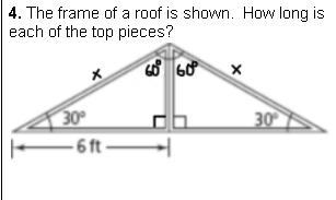 The frame of a roof is shown. How long is each of the top pieces?-example-1