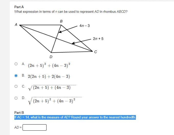 If AC = 14, what is the measure of AD? Round your answer to the nearest hundredth-example-1