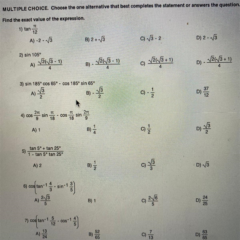 Find the exact value of the expression-example-1