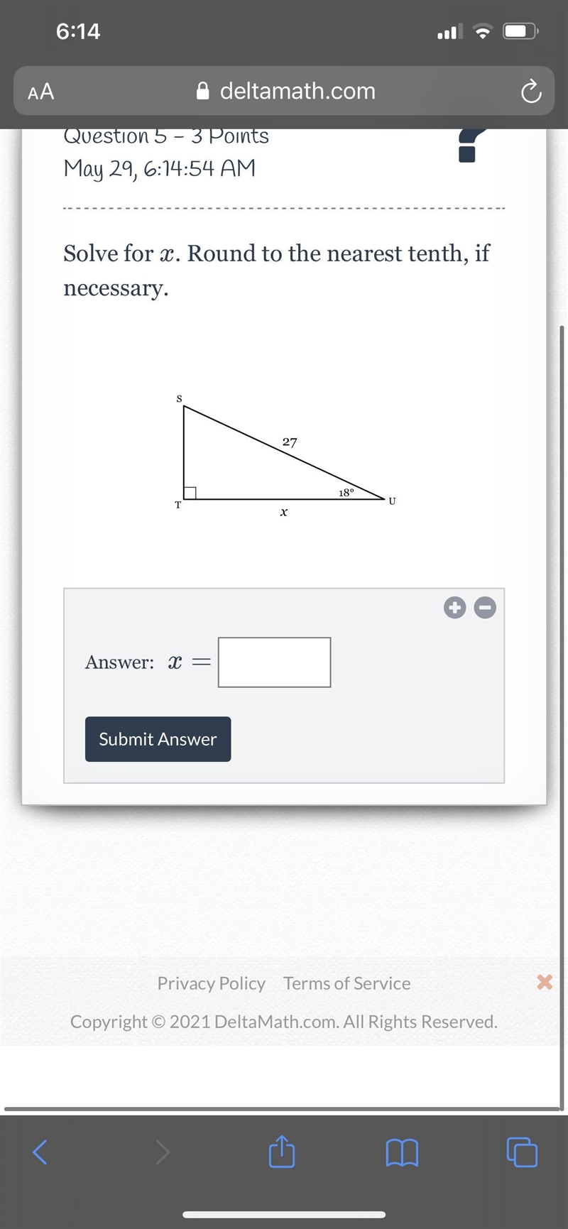 Solve for x. Round to the nearest tenth, if necessary.-example-1