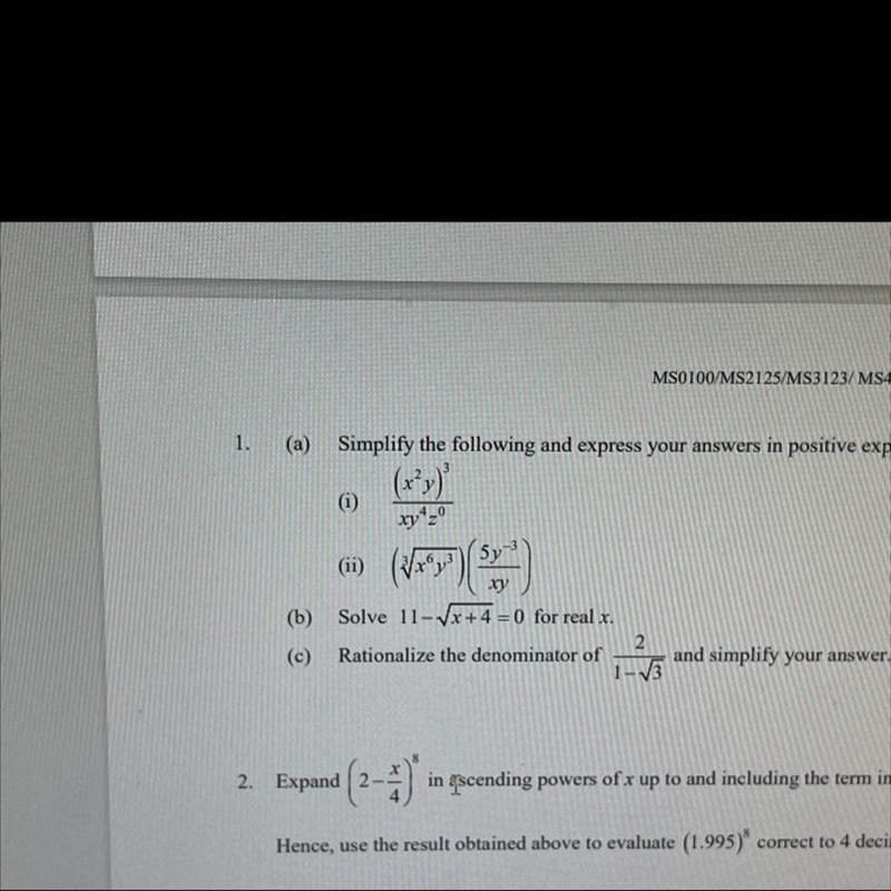 (ii) ן ( Solve 11-Jx+4 = 0 for real Question for 1 B)-example-1