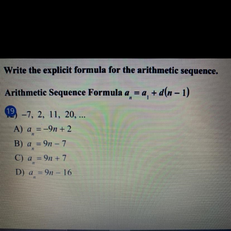 Write the explicit formula for the arithmetic sequence. Arithmetic Sequence Formula-example-1