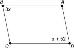 ABCD is a parallelogram. Determine the measure of ∠B. Question 19 options: A) 52° B-example-1