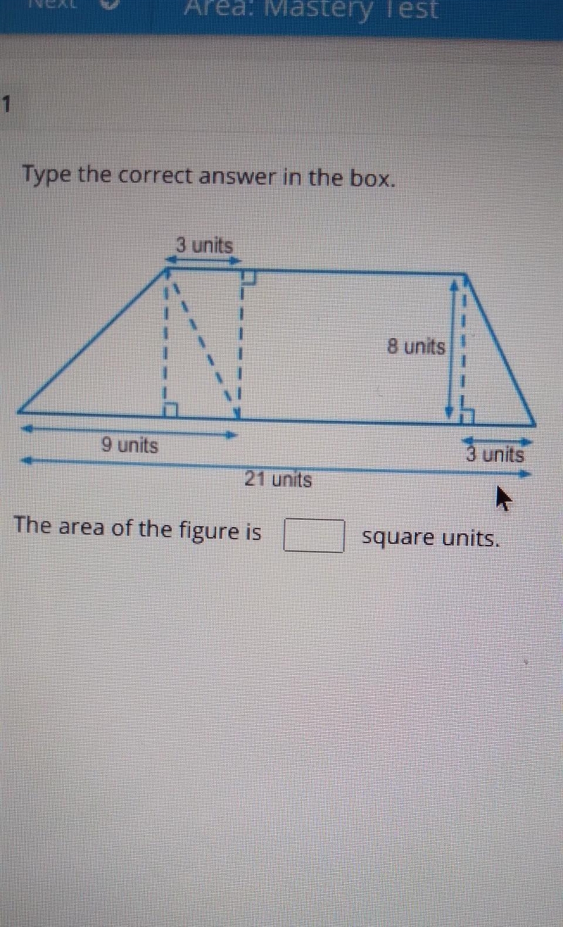 Type the correct answer in the box The area of the figure is Square units Reset Next-example-1