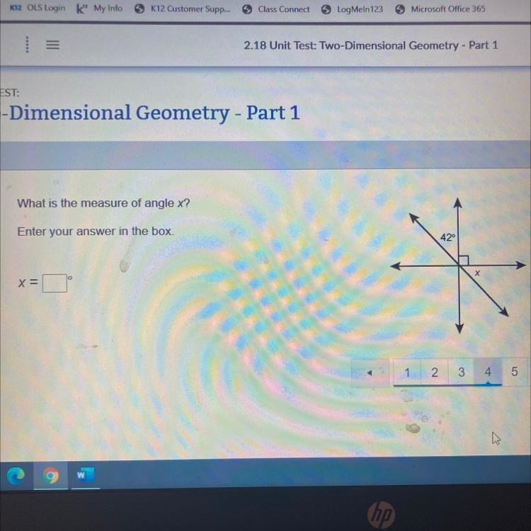 What is the measure of angle x? Enter your answer in the box. 42° x= 1 2 3 4. 5 6 7 8 9 N-example-1