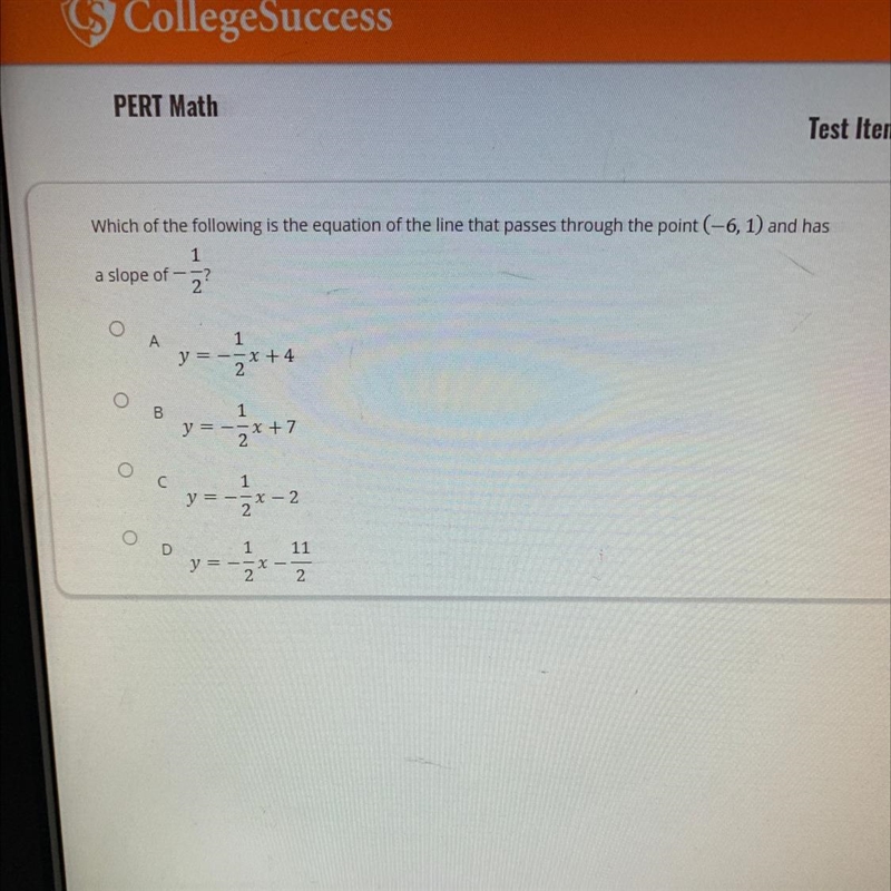 Which of the following is the equation of the line that passes through the point (-6, 1) and-example-1