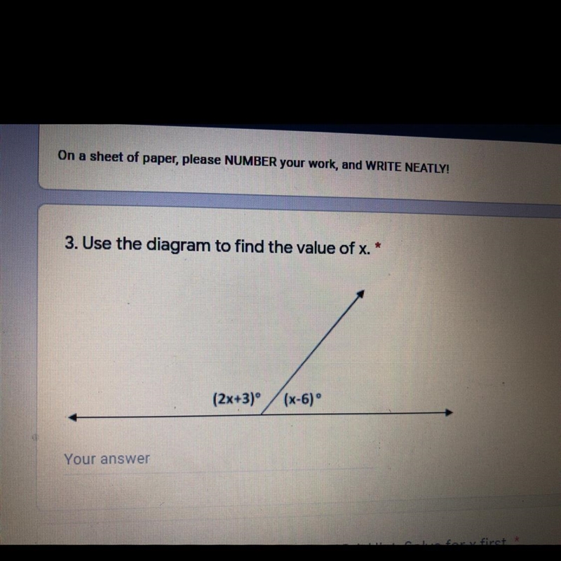 3. Use the diagram to find the value of x. * (2x+3) (x-6) Can you pls help me!!!-example-1