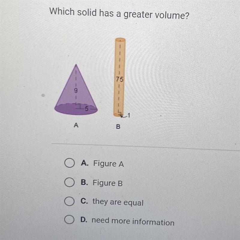 Which solid has a greater volume?-example-1