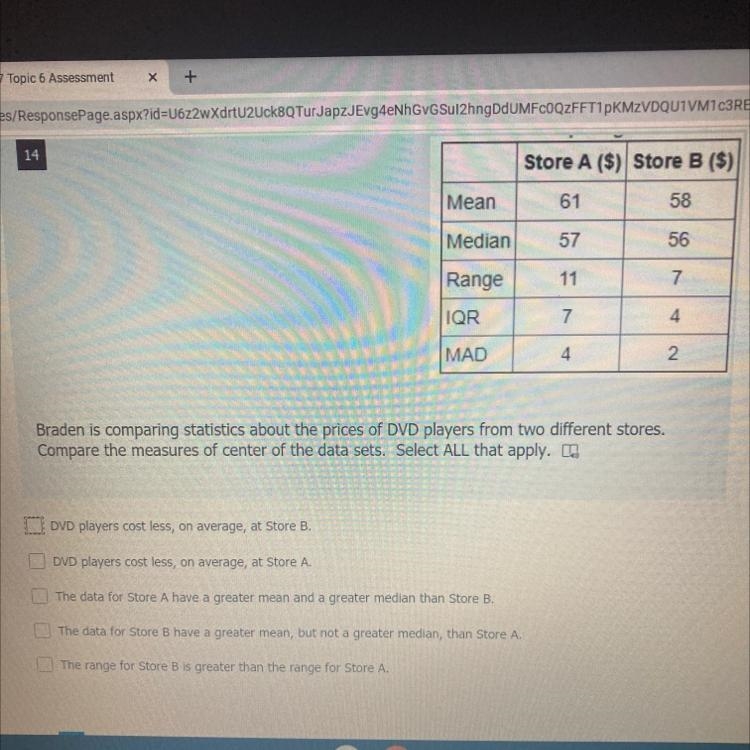 Braden is comparing statistics about the prices of DVD players from two different-example-1