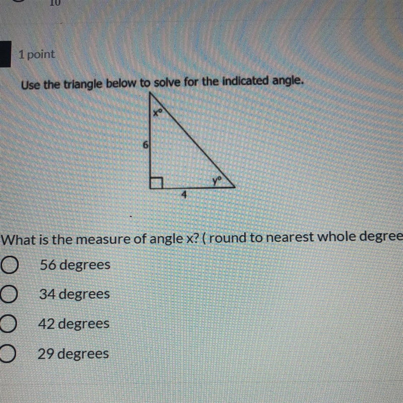 What is the measure of angle x? (round to nearest whole degree)-example-1