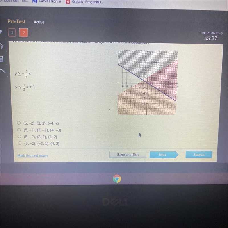 Which ordered pairs are in the solution set of the system of linear inequalities?-example-1