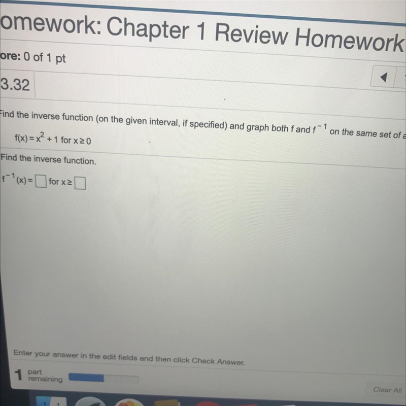 Find the inverse function (on the given interval, if specified) f(x) = x² + 1 for-example-1