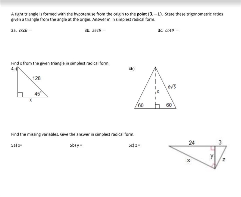 Find x from the given triangle in simplest radical form. (4b)-example-1