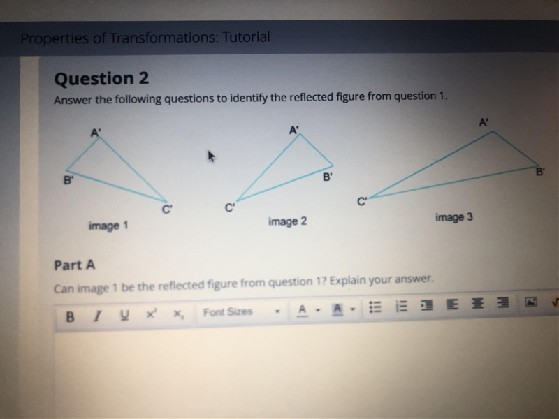 Part C Can image 3 be the reflected figure? Explain your answer.-example-1