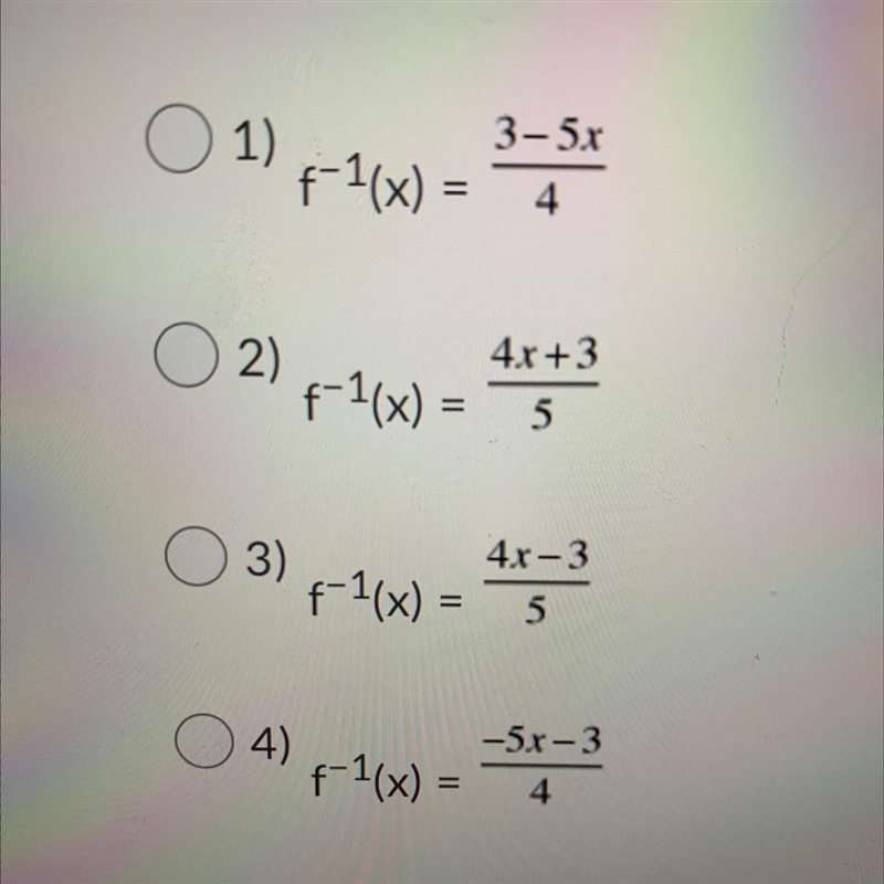 Given the function f(x)=5x-3/4,which of the following is correct?-example-1