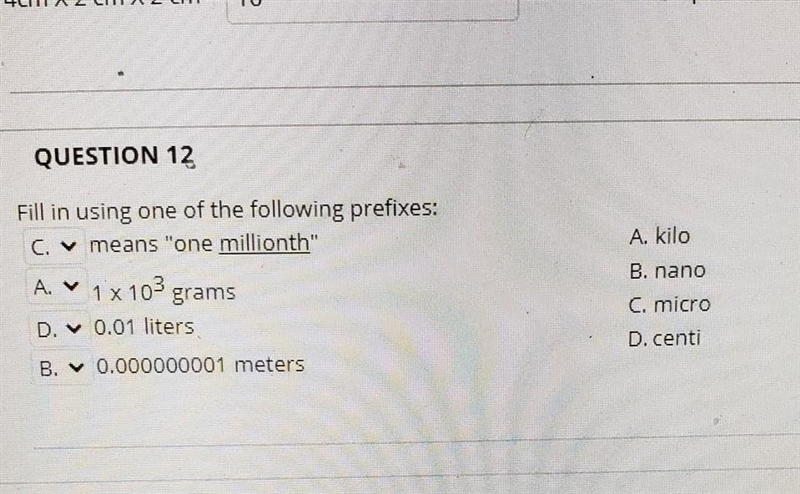 Match the prefixes with the metric unit ​-example-1