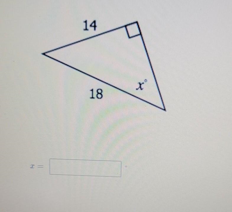 Use an inverse trig function to find the missing angle measure. Round your answer-example-1