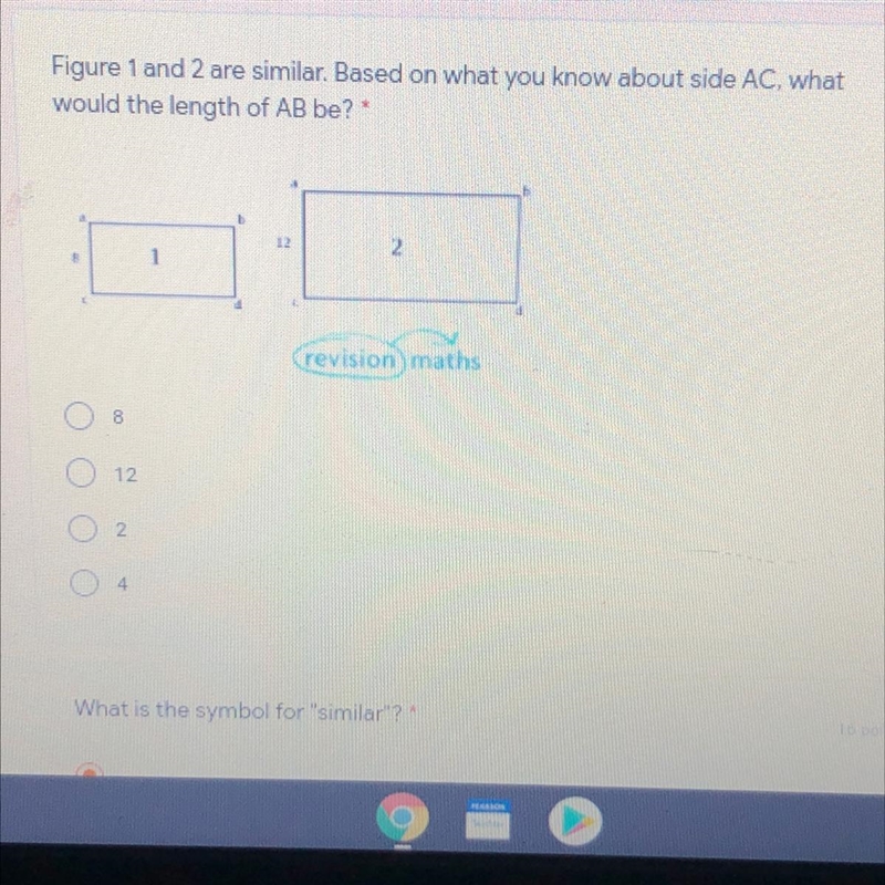 Figure 1 and 2 are similar. Based on what you know about side AC’ what would the length-example-1