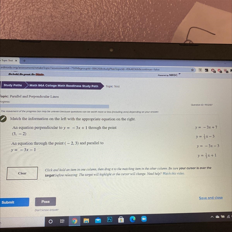 Match the information on the left with the appropriate equation on the right. An equation-example-1