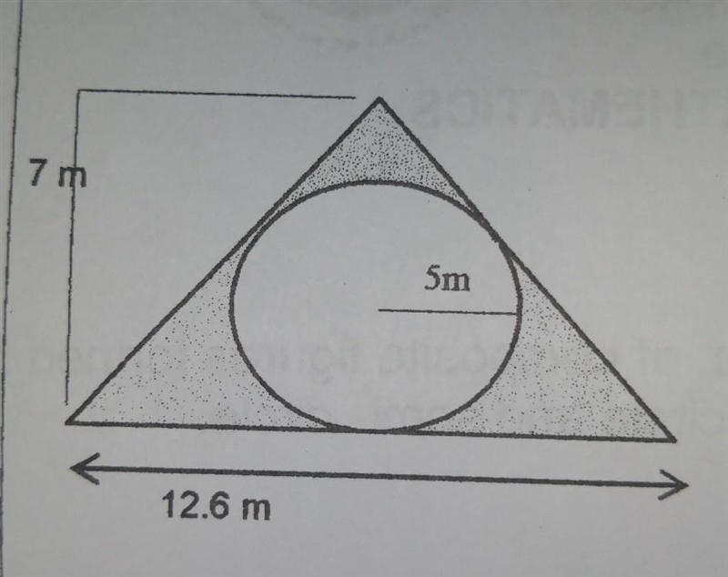 1. The radius of a circle is A. 7 m B. 5 m C. 12.6 m D. 8 m 2. The area of triangle-example-1