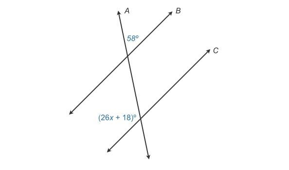 What is the value of x in the figure above? Assume ↔B and ↔C are parallel.-example-1