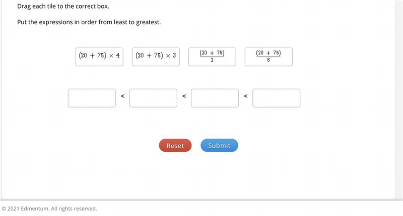 Drag each tile to the correct box. Put the expressions in order from least to greatest-example-1