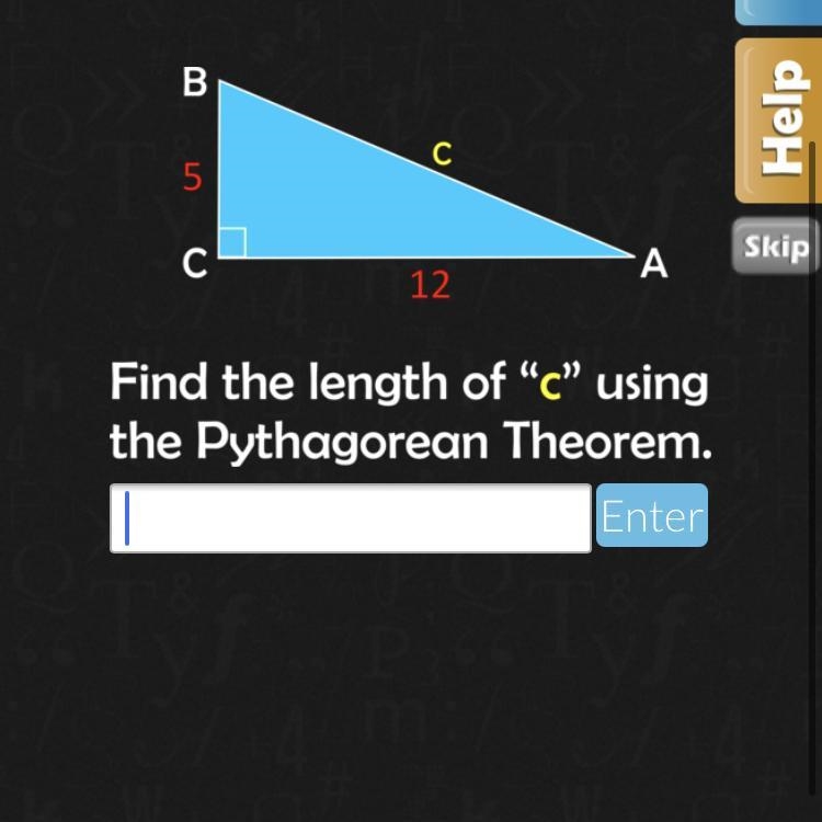 Find the length of c using the Pythagorean theorem-example-1