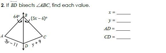 If BD bisects angle ABC, find each value(picture attached)-example-1