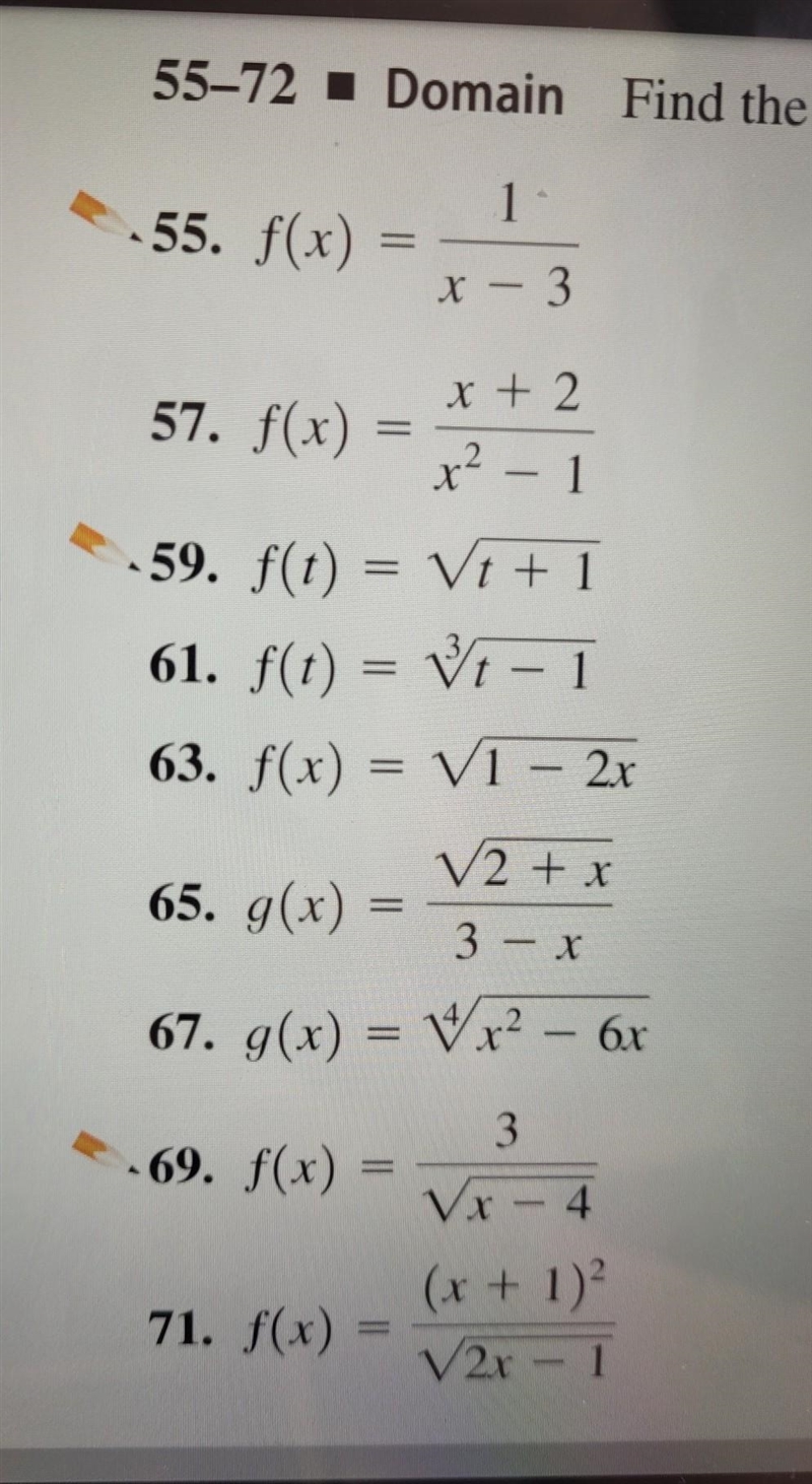 I need help with #'s 59, 63, 67, and 71 PLEASE!!! I need to find the domain!!​-example-1