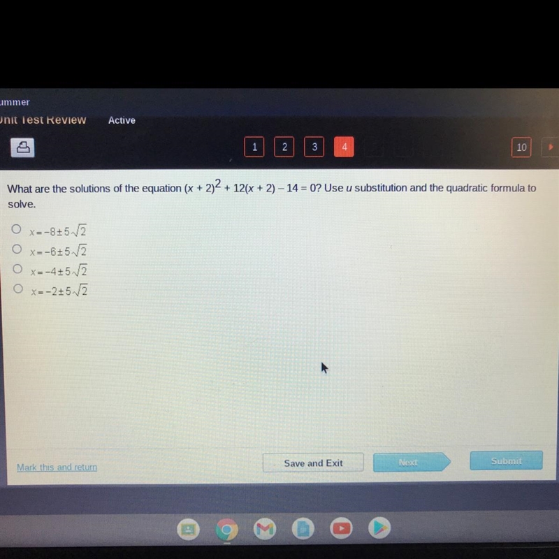 What are the solutions of the equation (x + 2)2 + 12(x + 2) – 14 = 0? Use u substitution-example-1