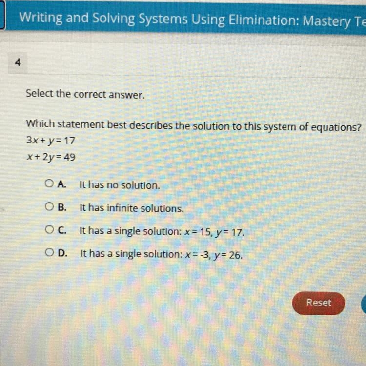 Which statement best describes the solution to the system of equations?-example-1