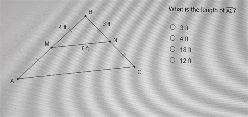 What is the length of AC? a. 3ft b. 4ft c. 18ft d. 12ft plz hurry ​-example-1