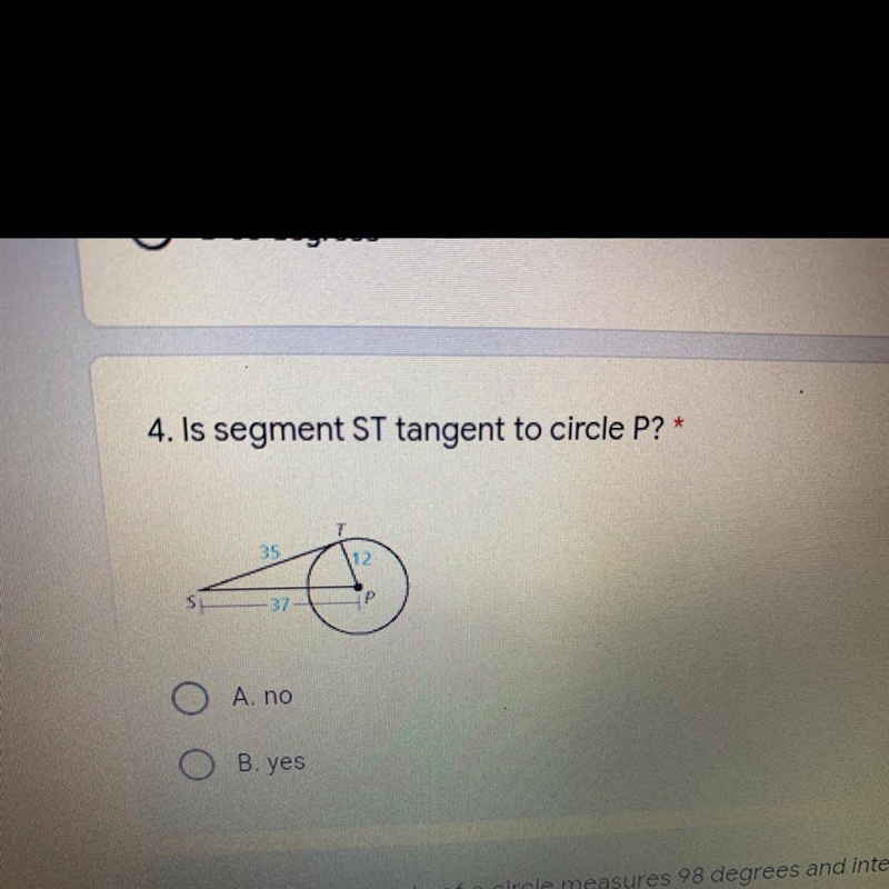 Is segment ST tangent to circle P1-example-1