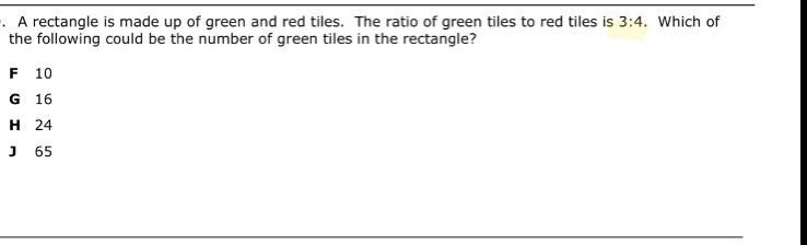 A rectangle is made up of green and red tiles. the ratio of green tiles to red tiles-example-1