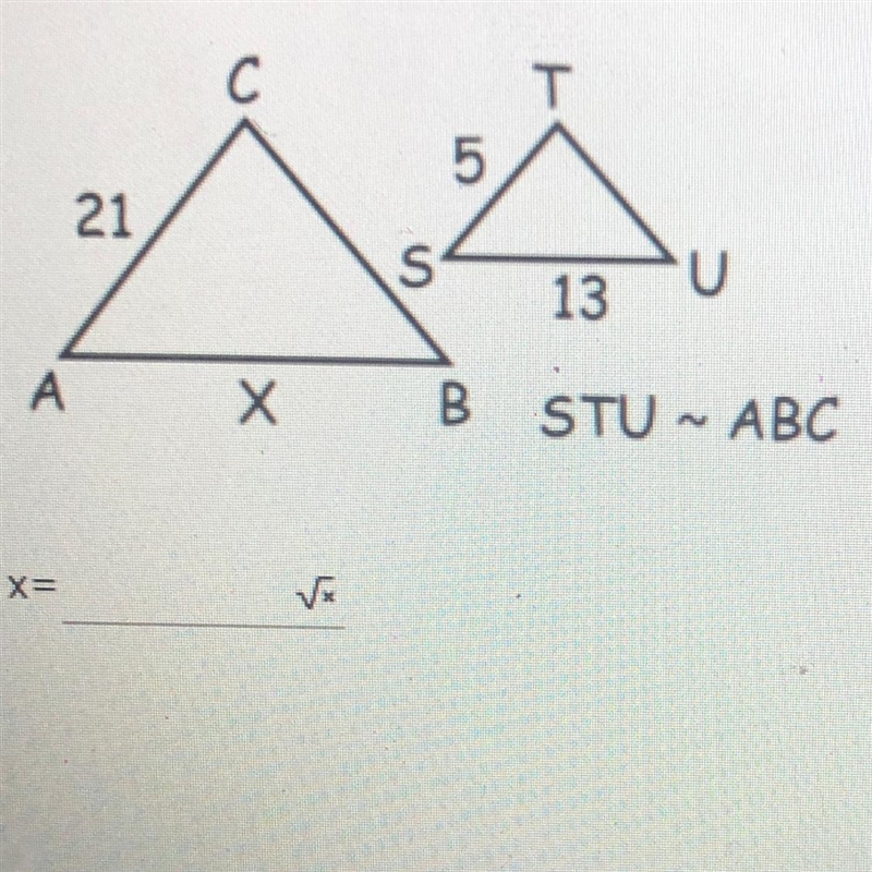 Solve for x. Your answer may be in decimal form. Round to the nearest tenth. Help-example-1