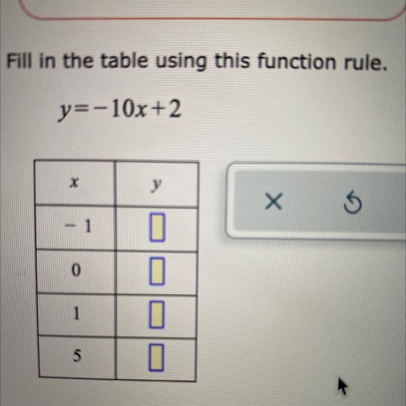 Fill in the table using this function rule y=-10x+2-example-1