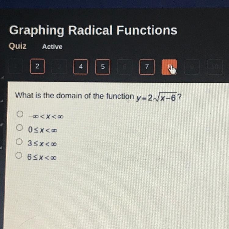 What is the domain of the function y=2 square root x-6-example-1