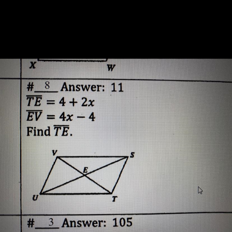 TE = 4 + 2x EV = 4x - 4 Find TE. Can anyone help with this?-example-1