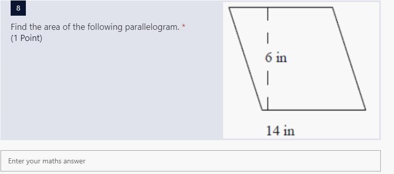 Find the area of the following parallelogram.-example-1