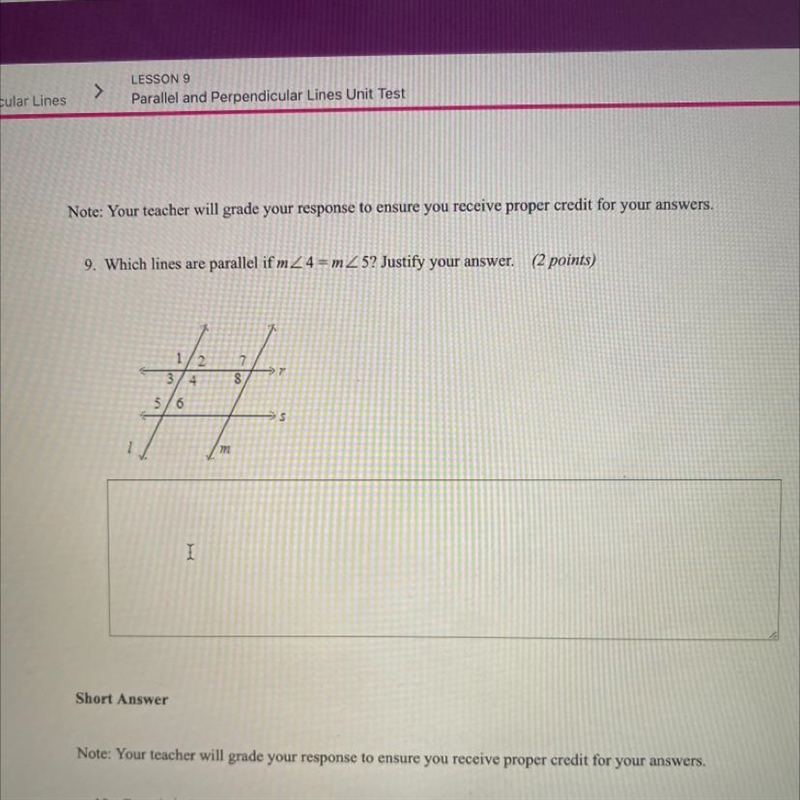 9. Which lines are parallel if mZ4=mZ5? Justify your answer.-example-1