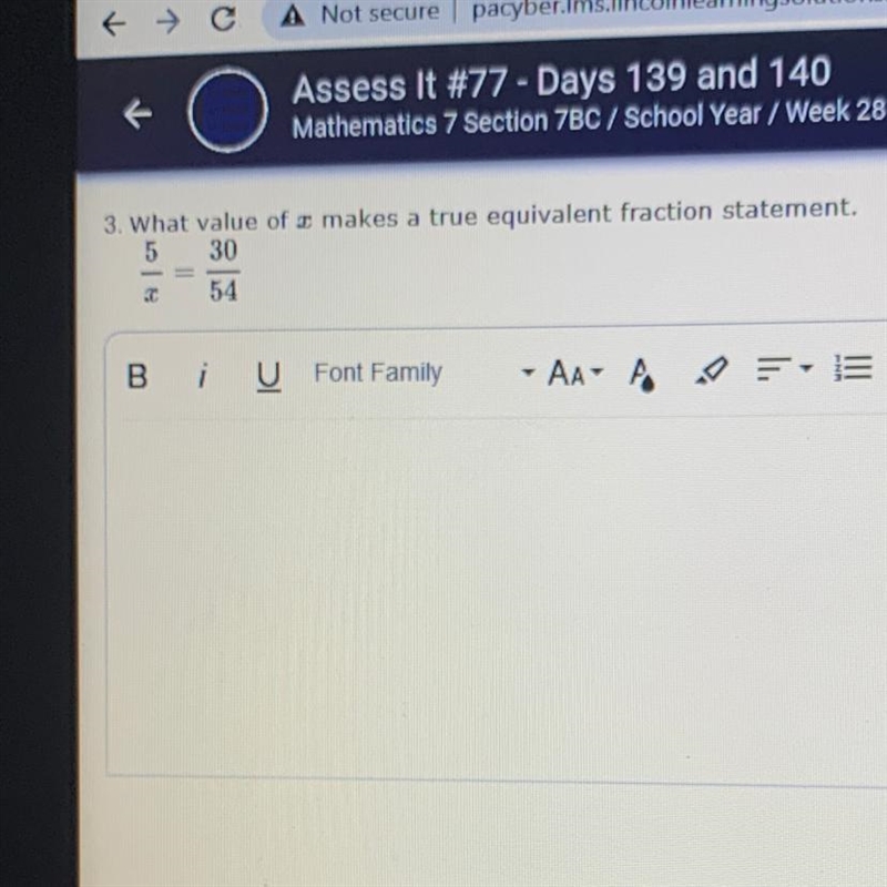 3. What value of makes a true equivalent fraction statement. 5 30 54 C-example-1